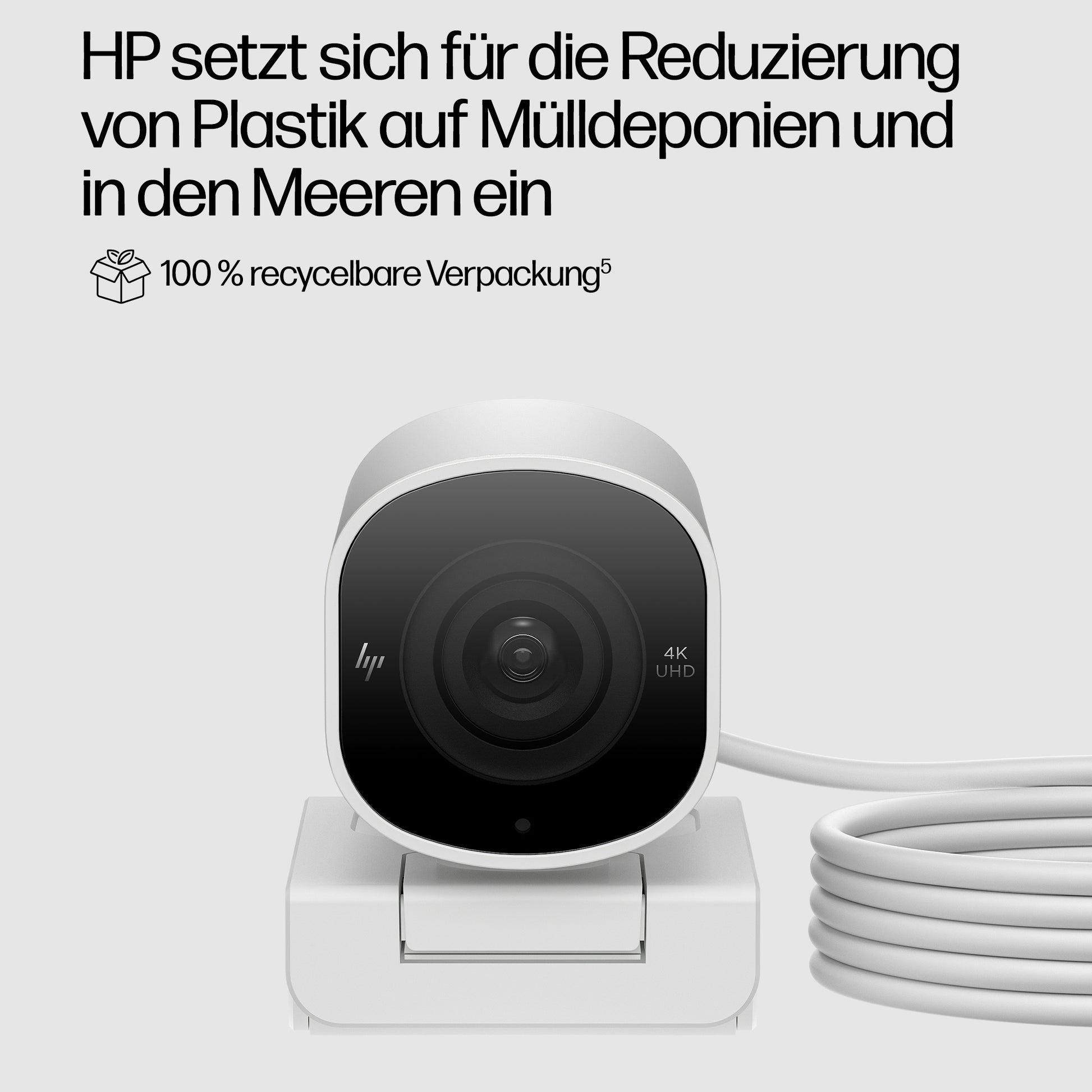 HP 960 – Webcam – 4K, bis 30 fps, USB‑A, Autofokus, 5× digitaler Zoom, Stereo-Mikrofon, Silber