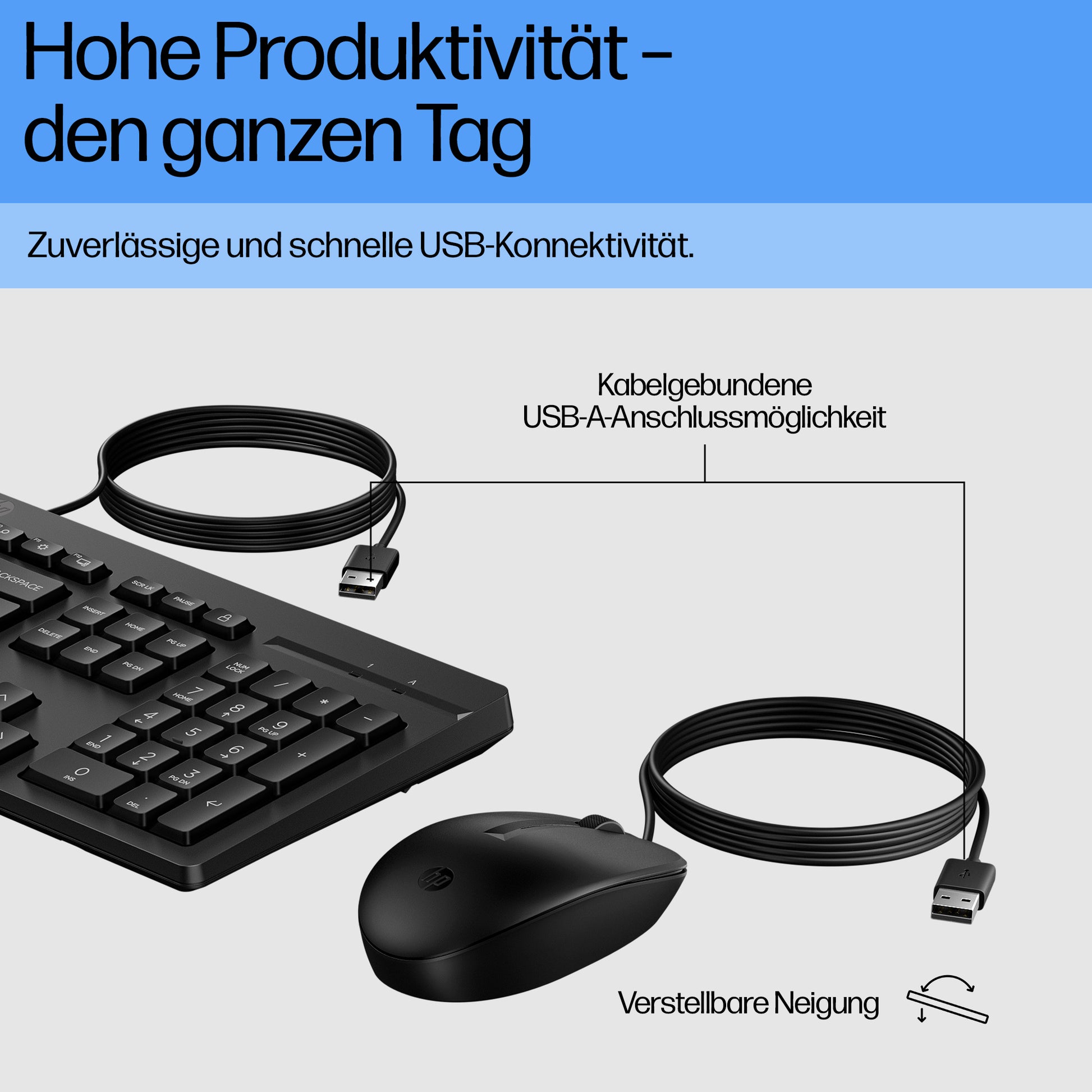 HP 225 – Tastatur-Maus-Set – kabelgebunden, USB – schwarz