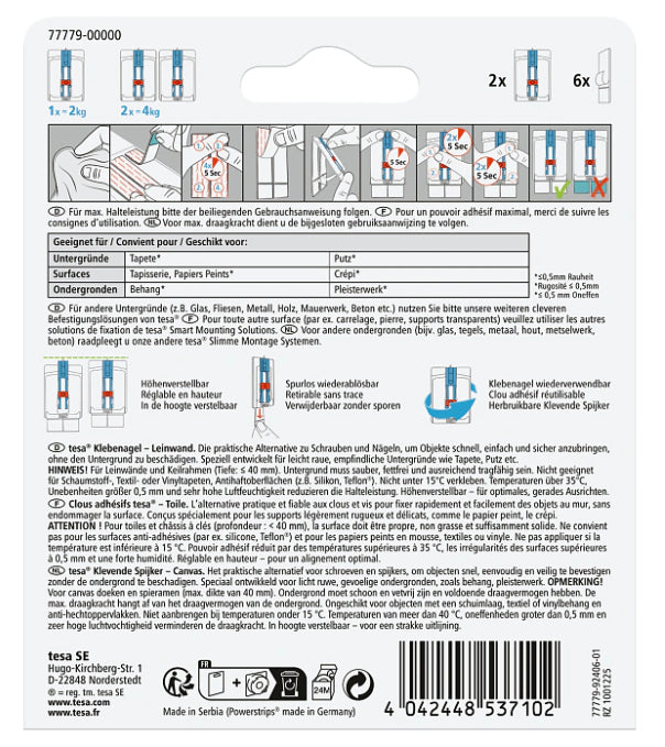 TESA Klebenagel – Kunststoff, Weiss, 12 × 14 × 2,4 cm – 2er-Pack