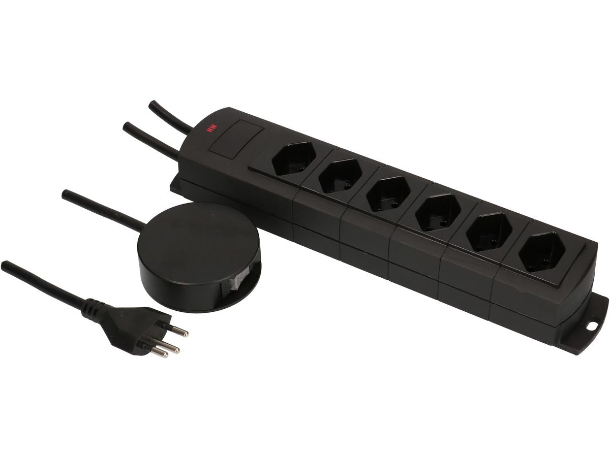 Max Hauri AG Max Hauri PRIME-LINE Steckdosenleiste, 6×T13, mit Schalter, 5 m, Überstromschutz, Eingang T12 – schwarz