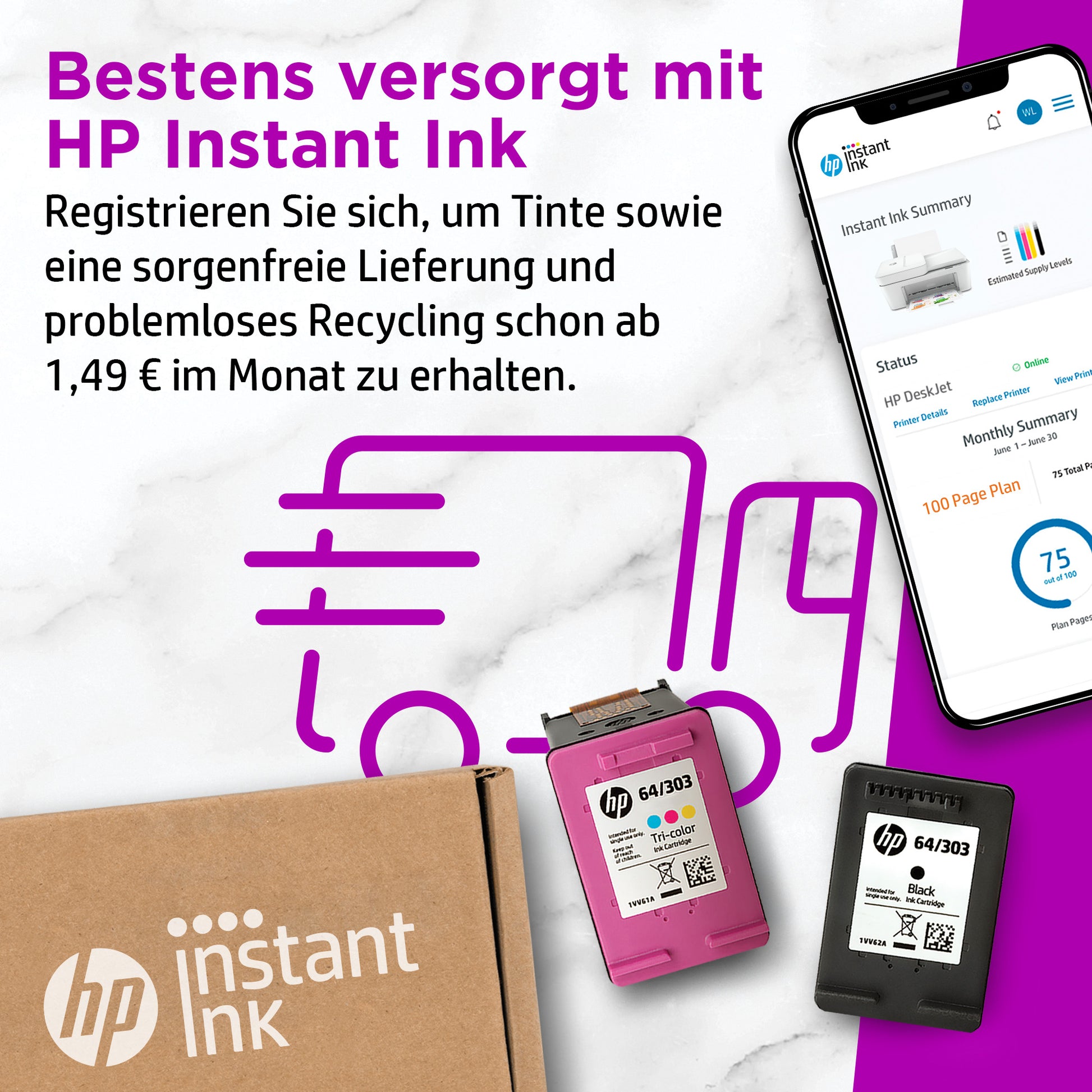 HP DeskJet 4110e – Farbtintenstrahl-Multifunktionsdrucker, A4, 4-in-1, Duplex, ADF, WLAN, AirPrint