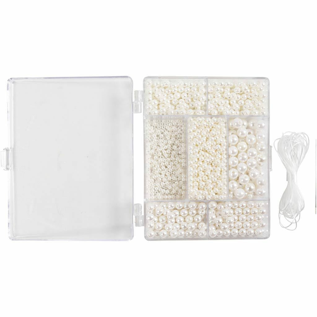 Creativ Company Perlenset, Wachsperlen – Weiss, Perleffekt – 1200 Stk.