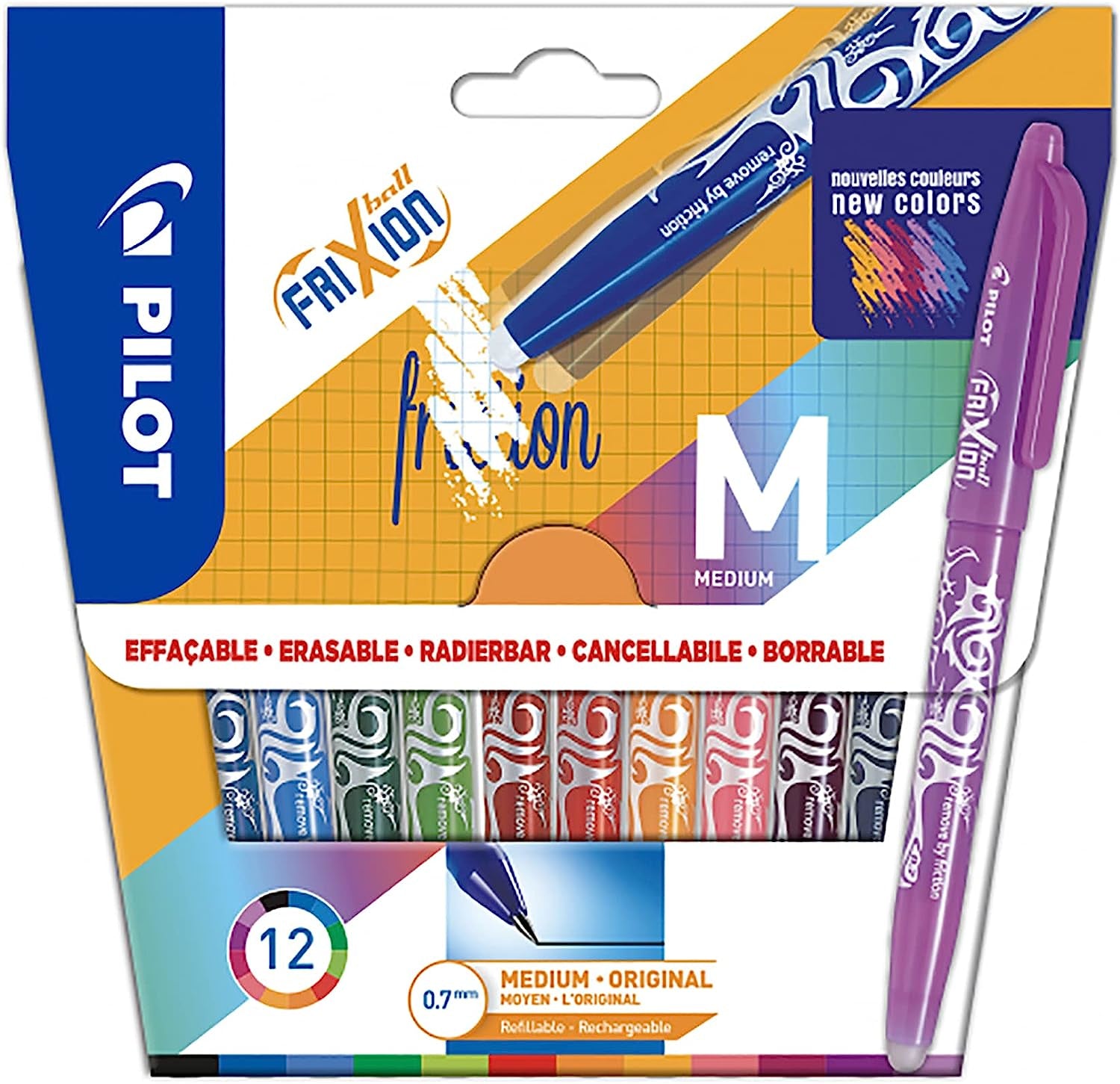 Pilot FriXion Ball – Tintenroller, 0,7 mm, sortiert, radierbar – 12 Stk.