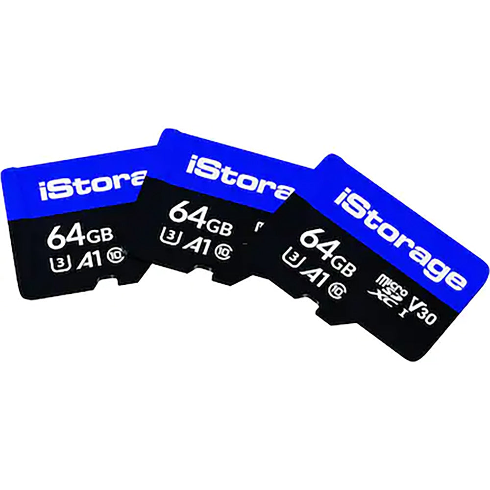 iStorage microSDXC 64 GB – UHS-III, Klasse 10, U3, V30, A1, 100/95 MB/s, 3er Pack