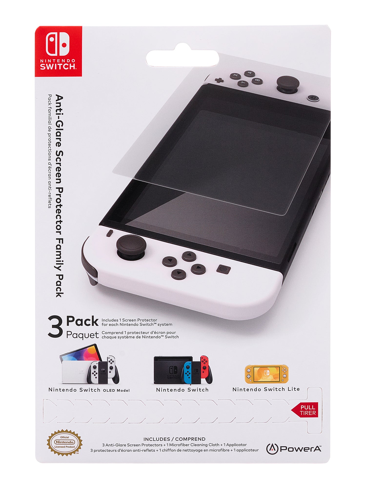 PowerA Displayschutz, Antireflex – für Nintendo Switch OLED/Switch/Switch Lite – 3er-Pack – mit Applikator