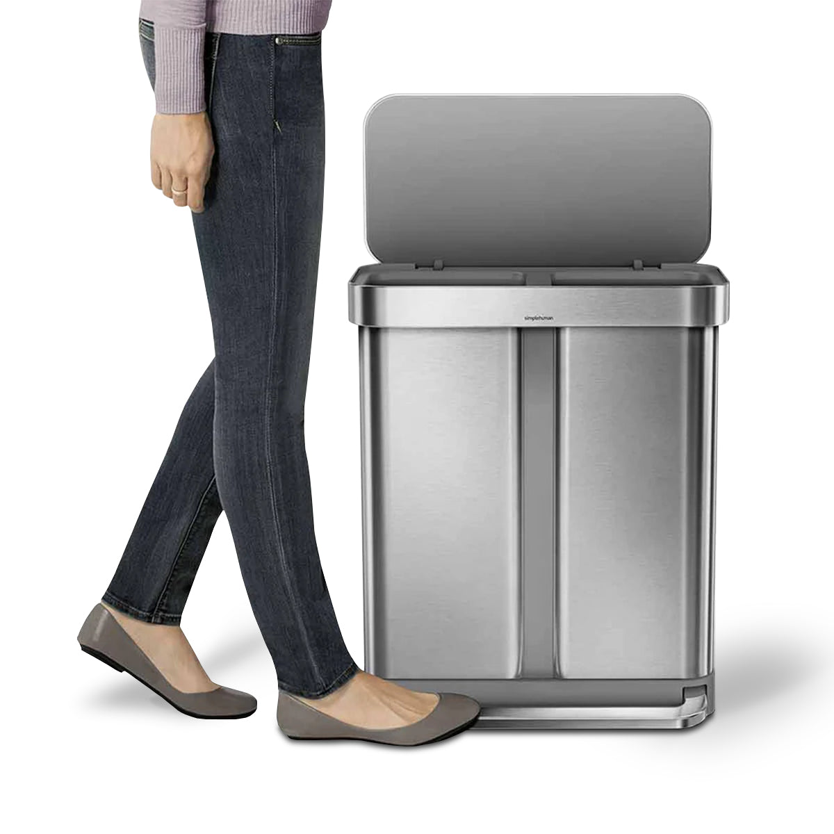 simplehuman Systempapierkorb Doppelkammer – 58 l – Edelstahl – B × H × T 559 × 655 × 361 mm