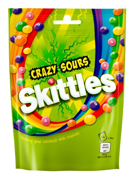 Skittles Crazy Sours – Fruchtgummi – Apfel, Kirsche, Mandarine, Ananas, Himbeere – 152 g
