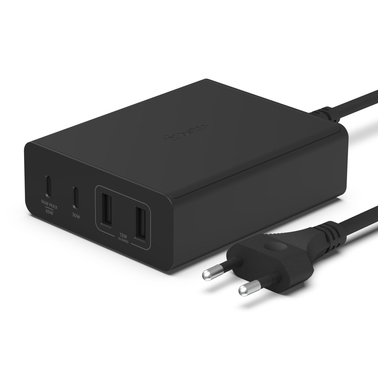 Belkin Ladegerät – 108 W, 2× USB-C + 2× USB-A, GaN, mit 2 m Netzkabel