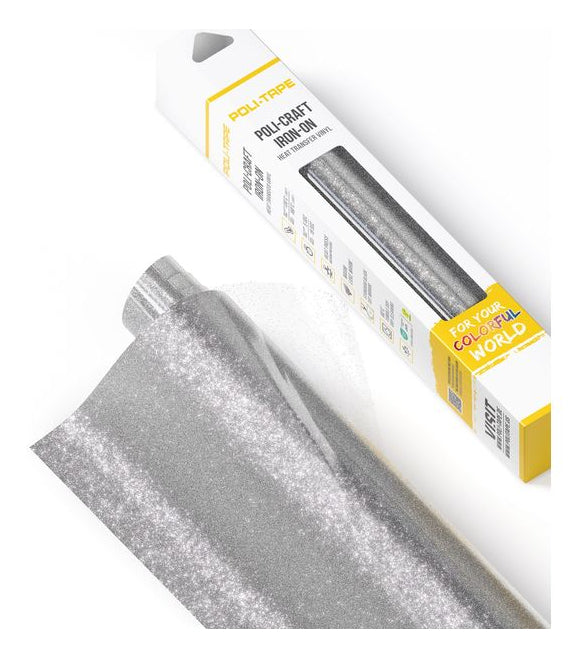 Poli-Tape Aufbügelfolie (HTV), Geflockt, Silber, Glitzer, 30,5 × 61 cm, 1 Stk.