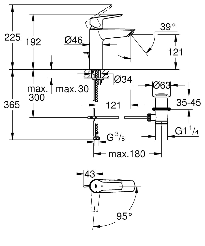 GROHE Start ES Waschtischarmatur – Höhe 192 mm, Grösse M, Metall, Schwarz, Anschlussmass 3/8"