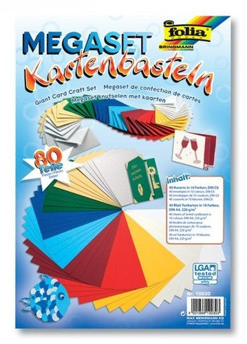 Folia Megaset Kartenbasteln – Bastelset – A4 – 80 Stück – inkl. Couverts – Mehrfarbig