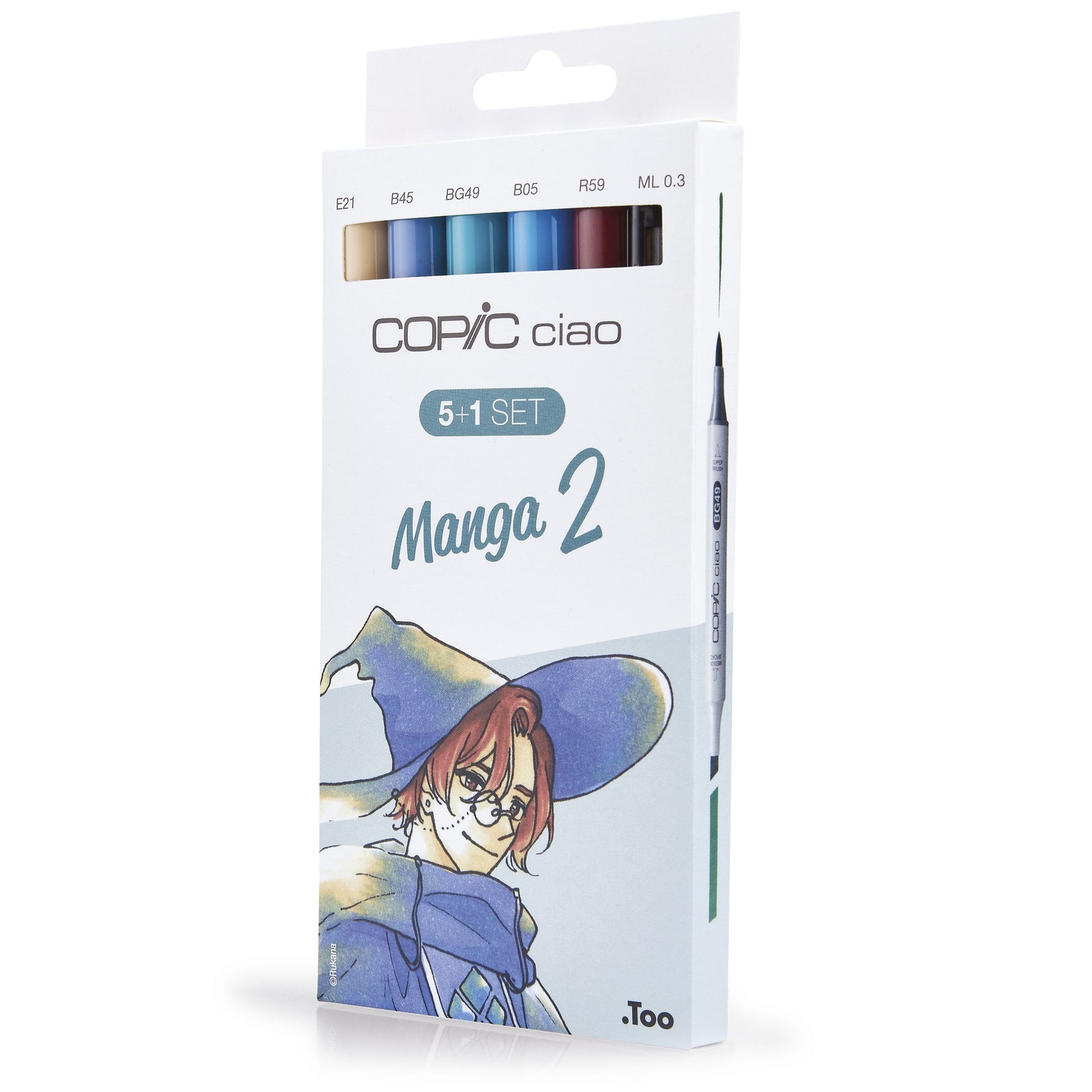 Copic Ciao Permanentmarker – Doppeltspitze (Keilspitze, Bürstenspitze) – Manga 2, 6er-Set