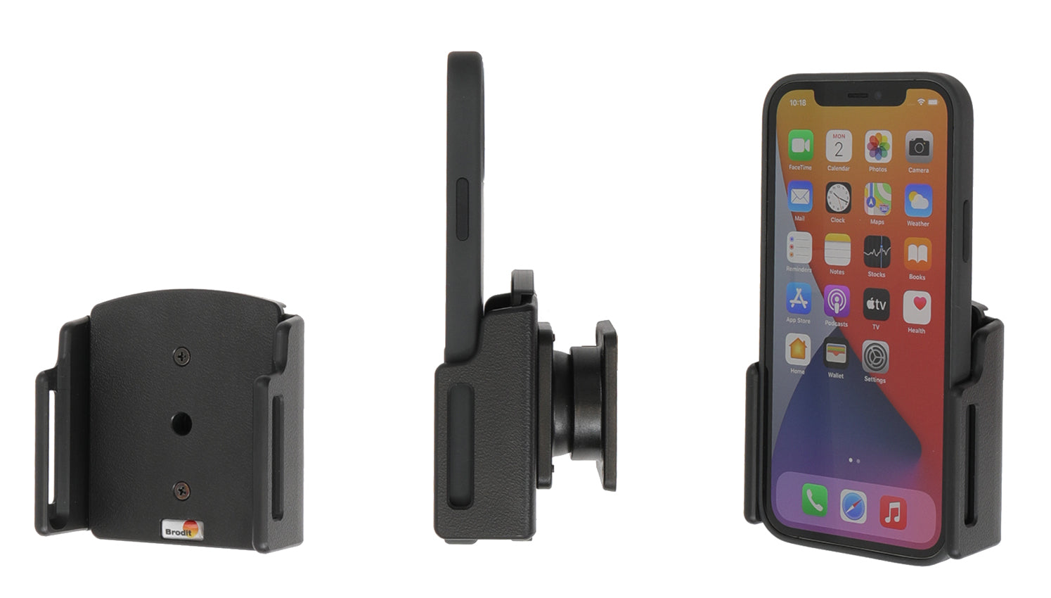 Brodit Auto-Halterung, Schraubbefestigung, 360° drehbar, neigbar – für iPhone 12–15 – Schwarz