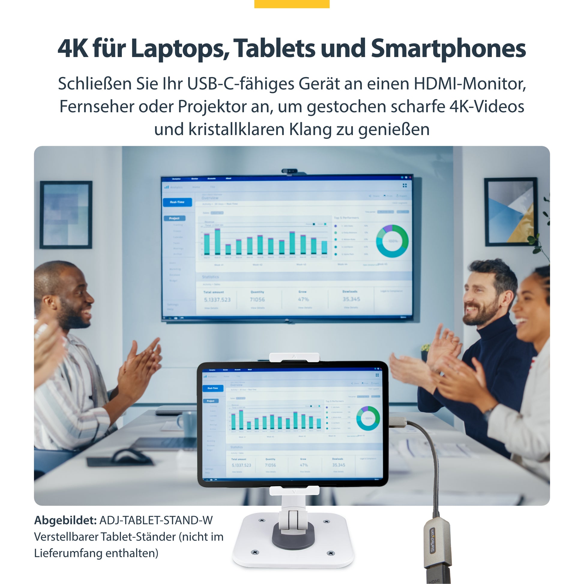 StarTech.com USB-C zu HDMI Adapter – 4K (4096 × 2160) @ 60 Hz, HDMI 2.0b, 13 cm, für Monitor/Display/TV