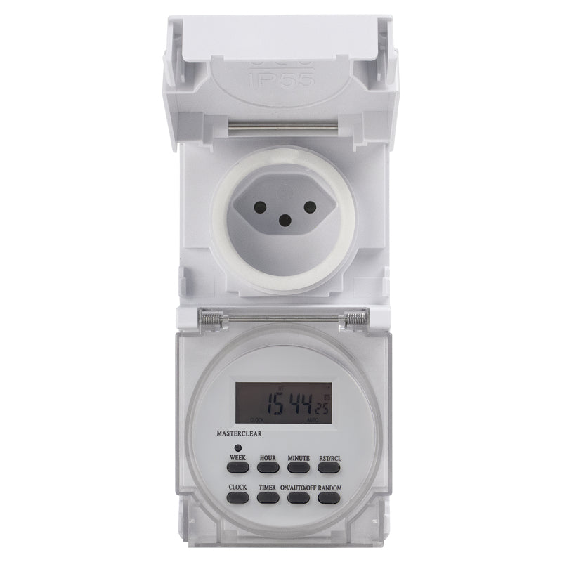 Steffen Digitale Zeitschaltuhr (DIN-Schiene) – Wochentimer, IP55 – 230 V, 10 A – Zwischenstecker