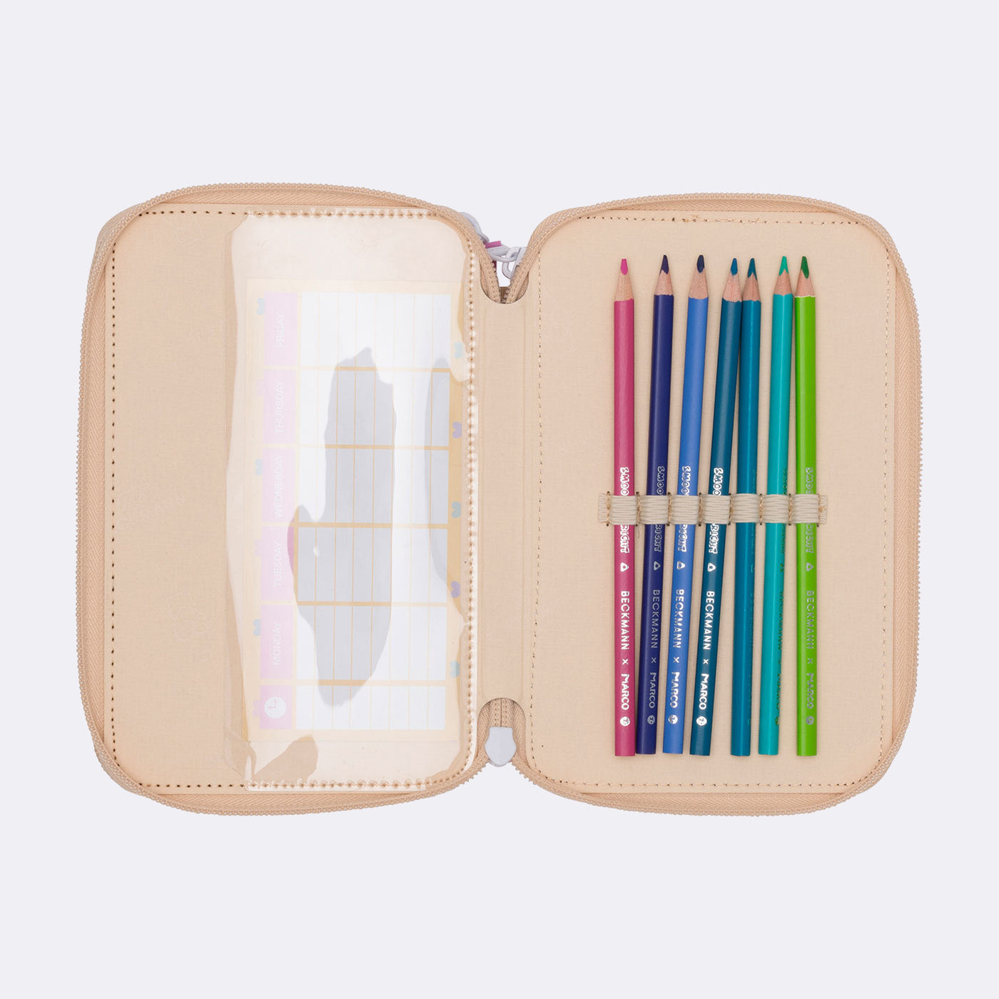 Beckmann Classic 1st Triple Etui, gefüllt – Yellow Heart – Kunststoff – 13 × 20,5 × 7 cm