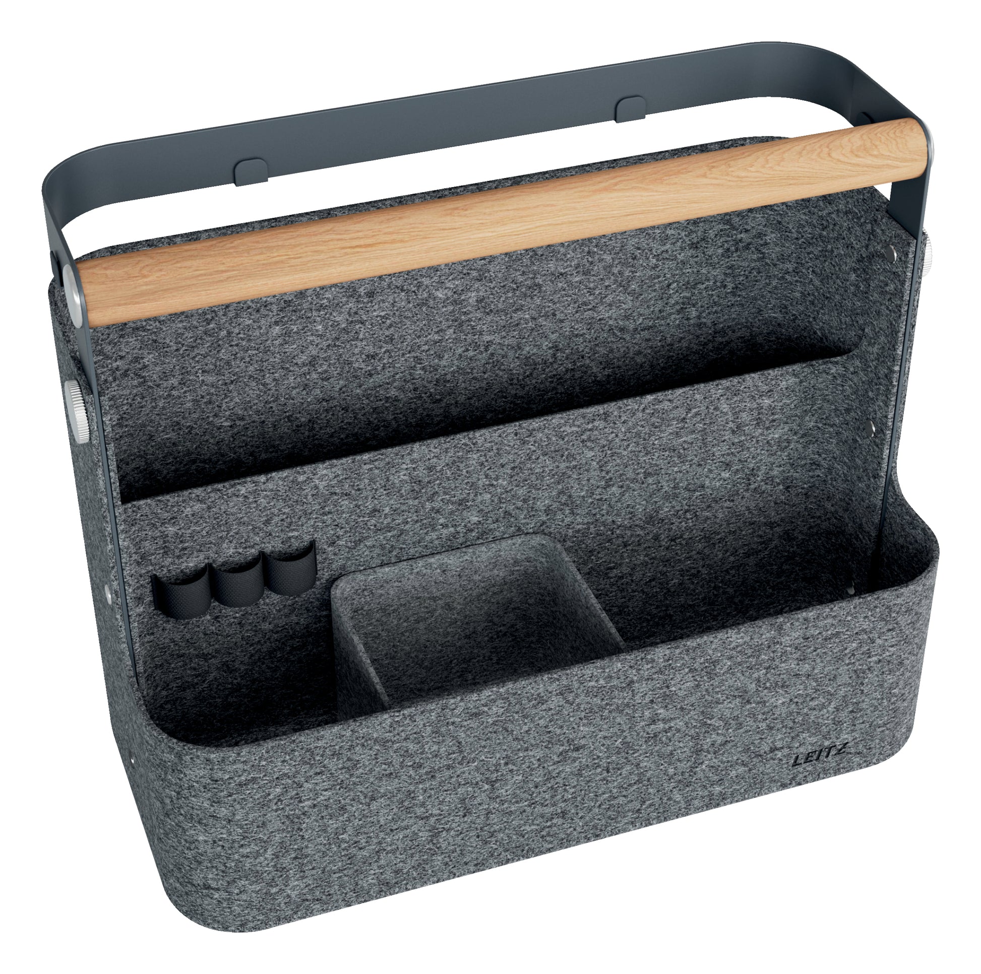 Leitz Aufbewahrungsbox – mit Tragegriff, dunkelgrau, Filz, B 380 × H 300 × T 190 mm