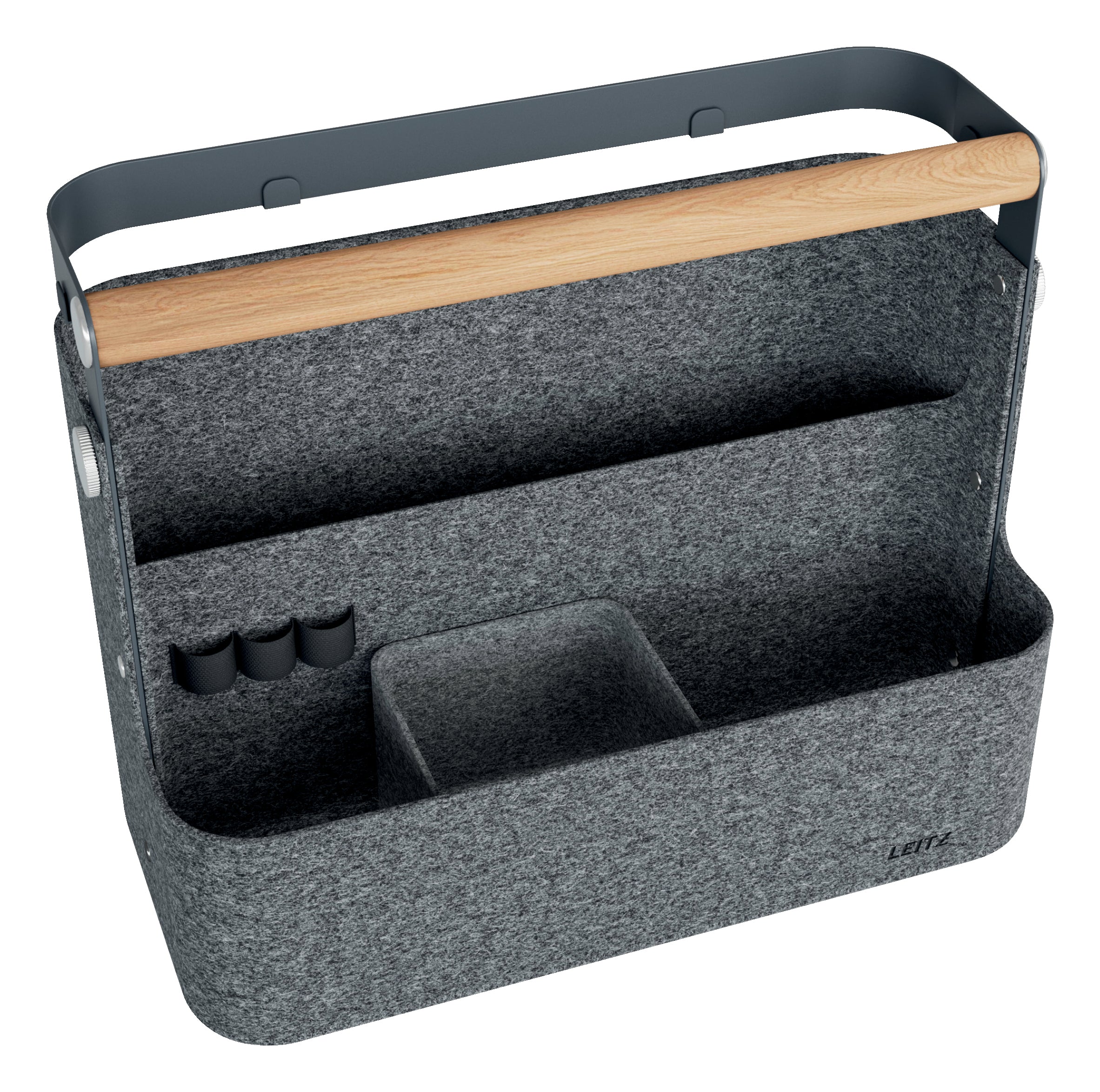 Leitz Aufbewahrungsbox – mit Tragegriff, dunkelgrau, Filz, B 380 × H 300 × T 190 mm