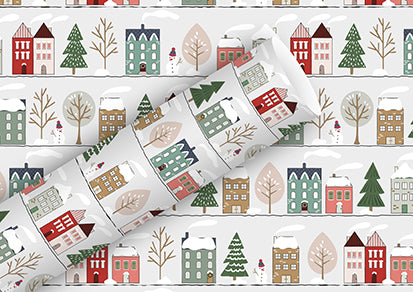 Braun + Company Geschenkpapier – Christmas Town – gestrichenes Papier – 70 cm × 2 m – Rot/Weiss