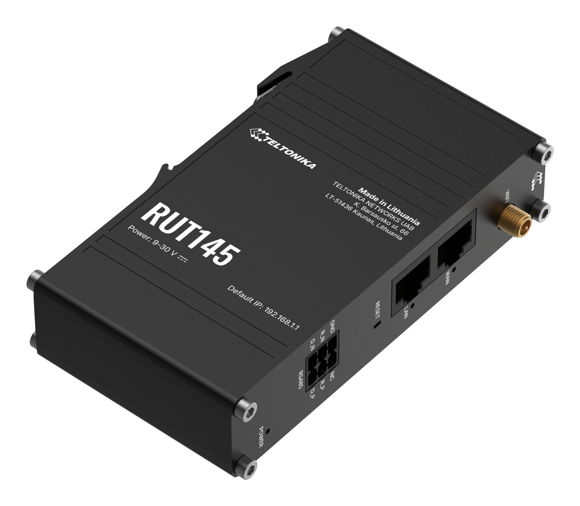 Teltonika RUT145 WLAN-Router – Wi-Fi 4, 2,4 GHz, 2× RJ-45 (10/100), RS-485, DIN-Schiene
