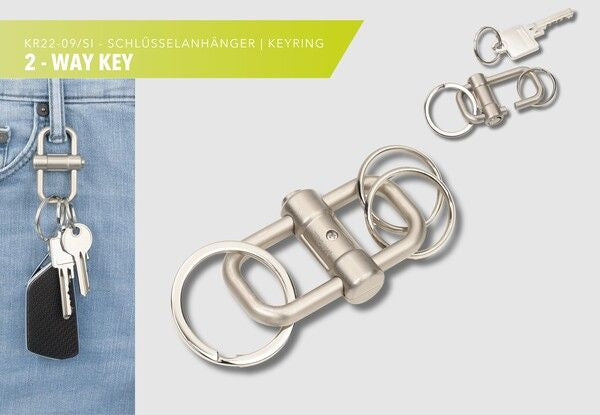 Troika Schlüsselring – mit 3 Ringen, Schiebeverschluss, Metall, Silber