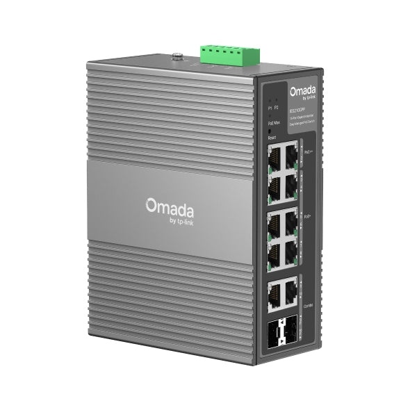 TP-Link Omada IES210GPP – Managed Switch – 8× 1G, 2× SFP (Combo), PoE+, PoE++, PoE-Budget 240 W, Hutschiene