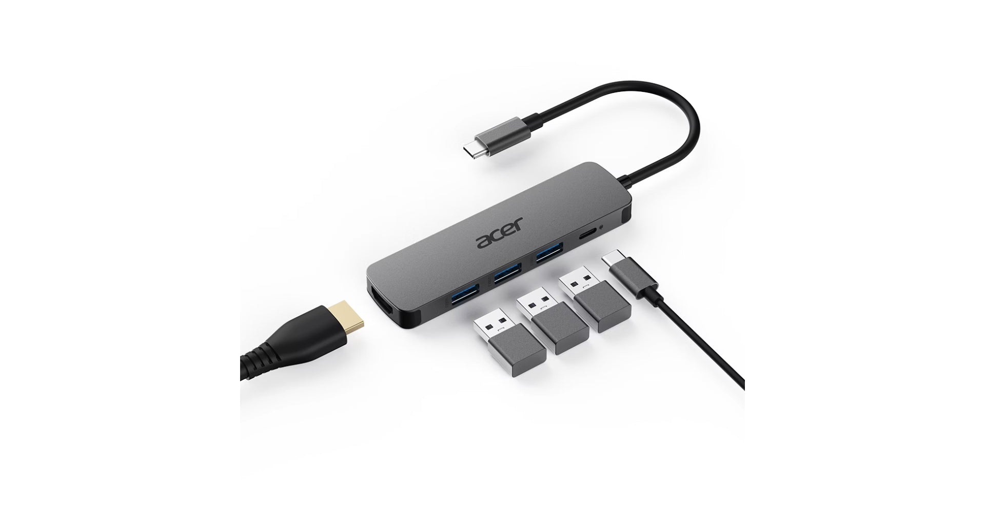 Acer Multiport-Adapter – USB-C, 1× HDMI, 3× USB-A, 100 W PD, für Windows/Mac/ChromeOS
