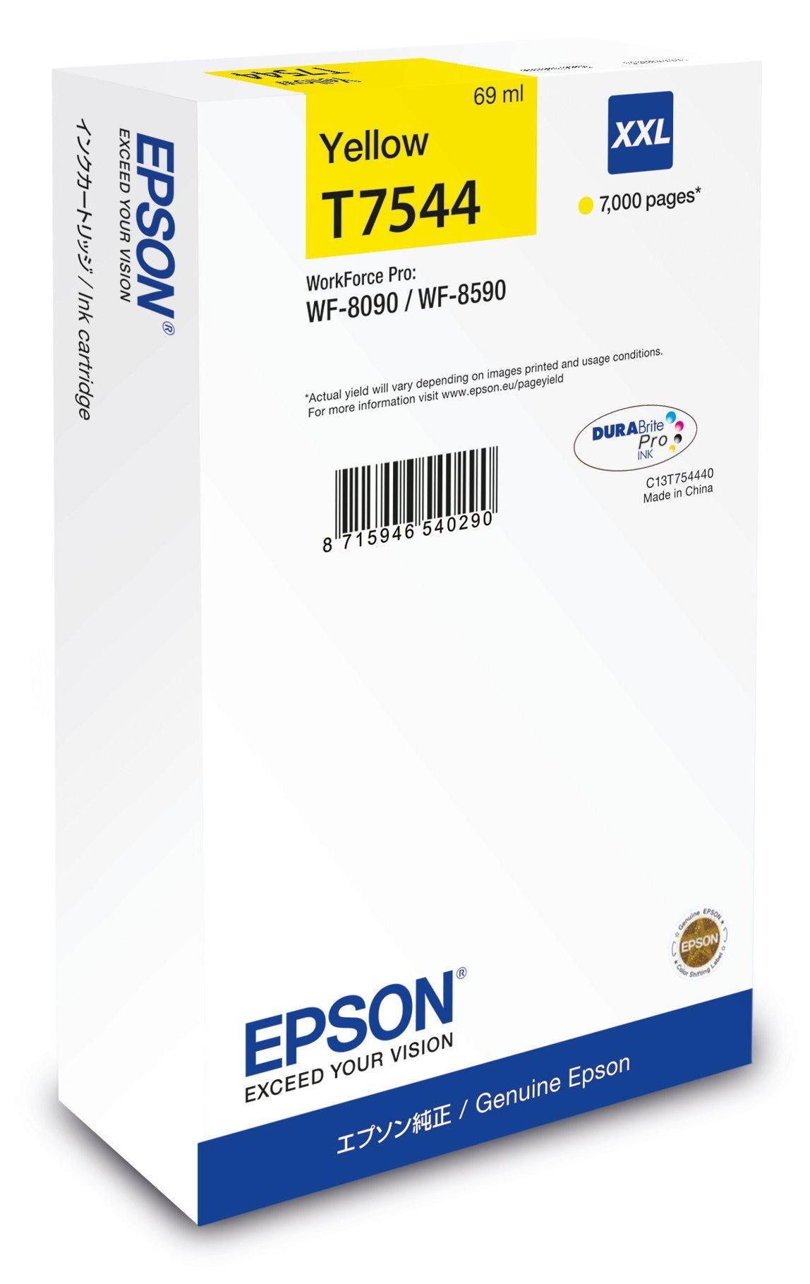 Epson C13T75444NXL Gelbe Tintenpatrone (Original) – 7'000 Seiten – für WorkForce Pro WF-8090/8590