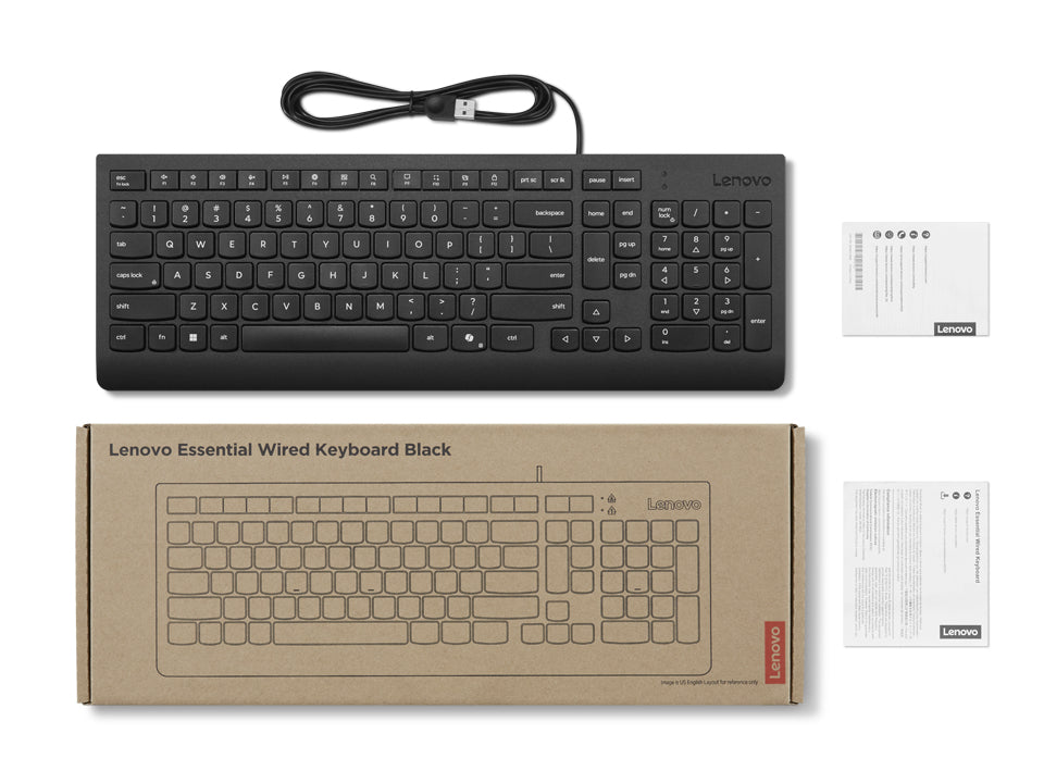 Lenovo Tastatur – kabelgebunden, USB‑A – QWERTY (US‑INT) – schwarz – auslaufsicher