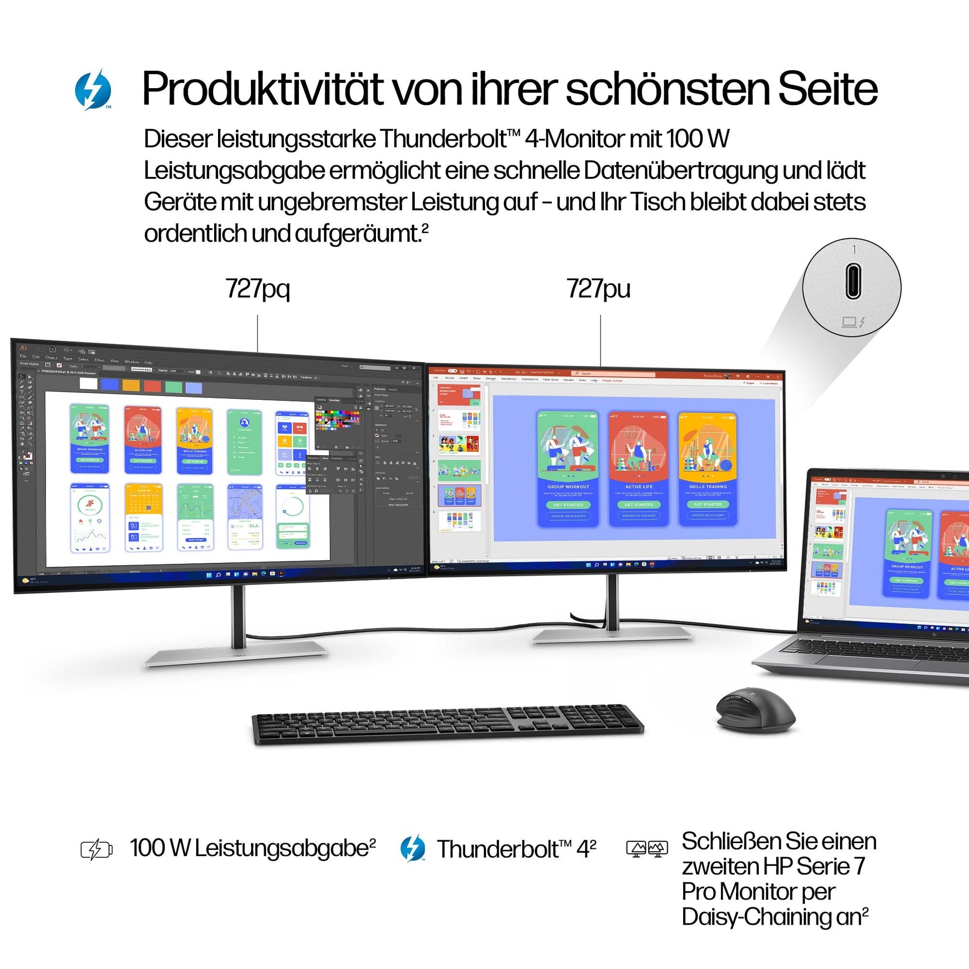 HP Series 7 Pro 727pu – Monitor, 27" 2560 × 1440 (WQHD), Thunderbolt 4
