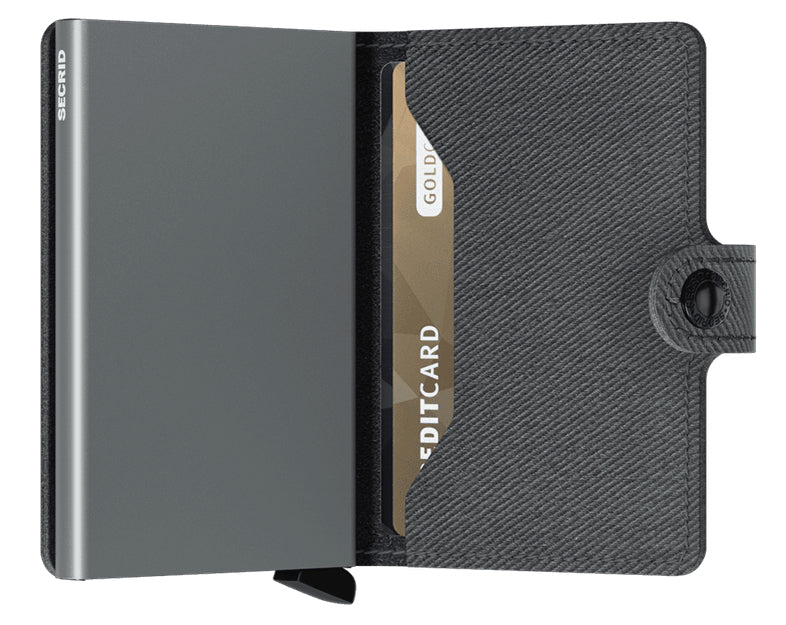 Secrid Miniwallet Twist – RFID-Schutz, Schnappverschluss, für 10 Karten – 65 × 102 × 21 mm – Grau – Leder