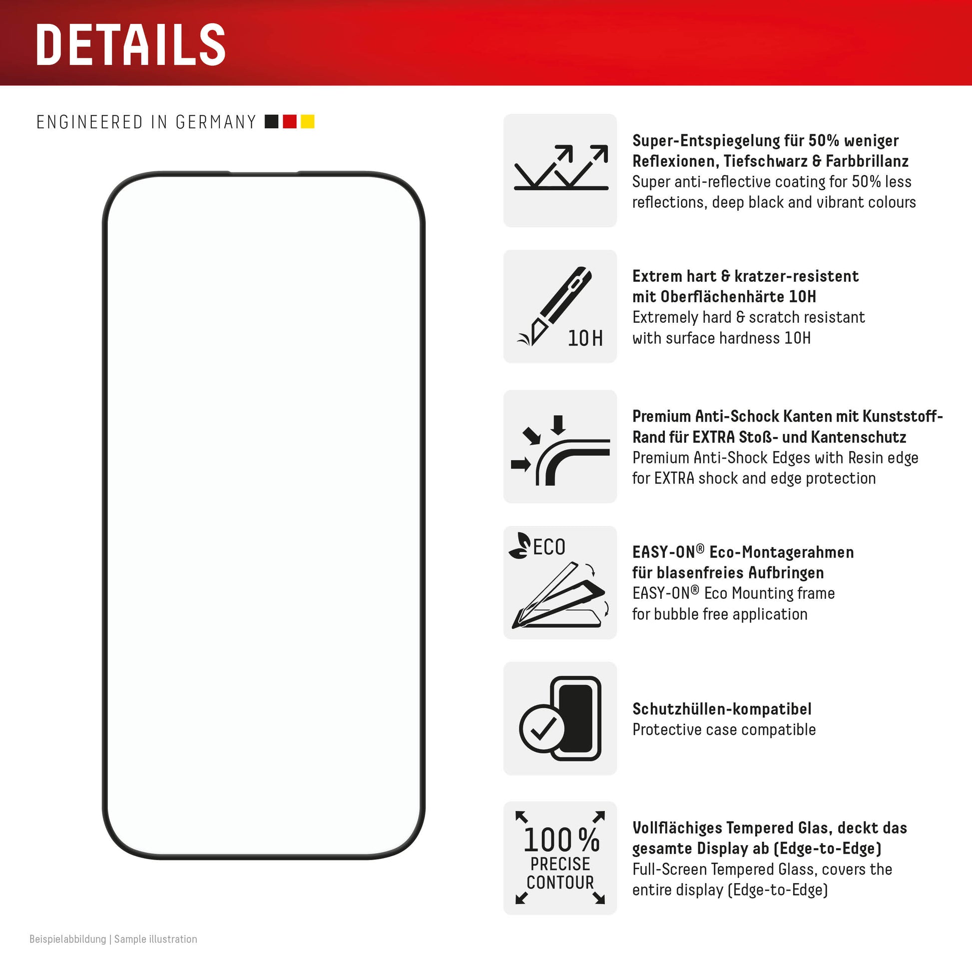 Displex Displayschutz (Panzerglas), Full Cover – für iPhone 16 Pro – mit Applikator