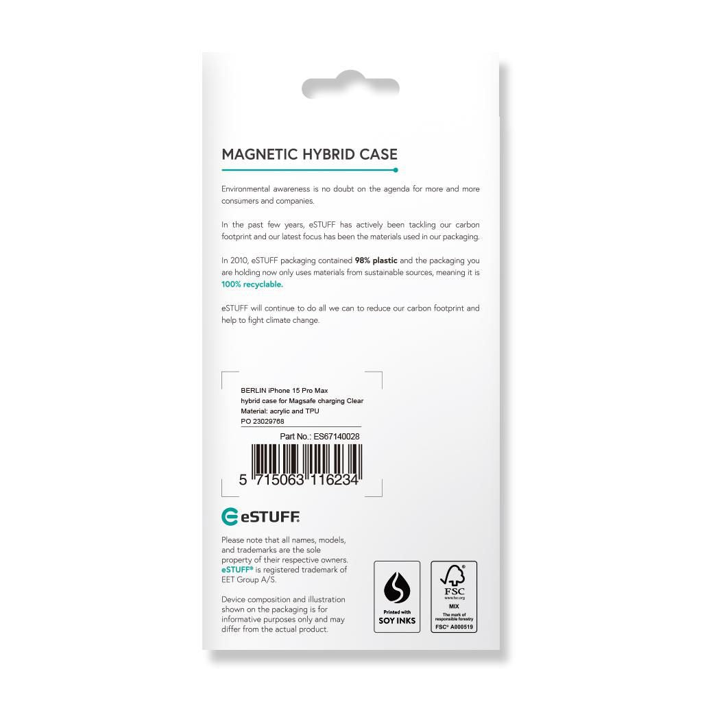 eSTUFF BERLIN – Backcover – für Apple iPhone 15 Pro Max – MagSafe, TPU, Transparent