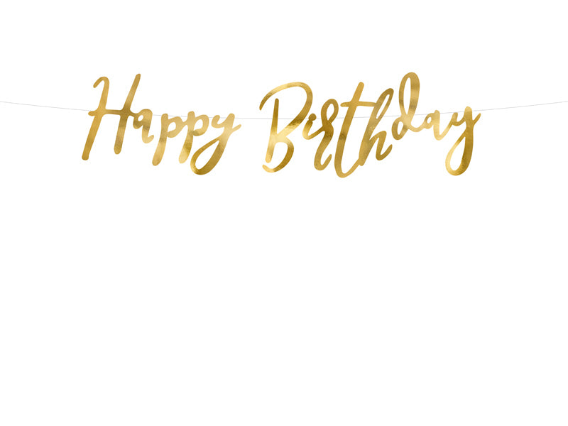 PartyDeco Fahnenbanner Happy Birthday – Gold – 62 × 16,5 cm – Papier – 1 Stk
