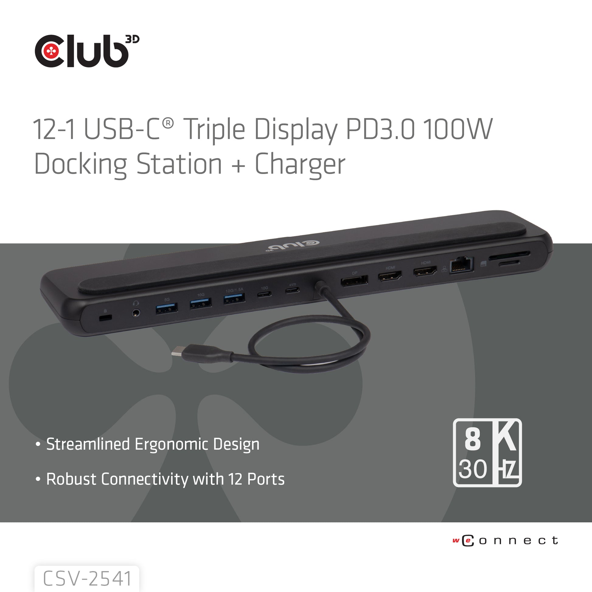 CLUB3D Club 3D CSV-2541 Dockingstation – Thunderbolt 3, 1× DP, 3× HDMI, 6× USB-A, 2× USB-C, für Windows 10/11