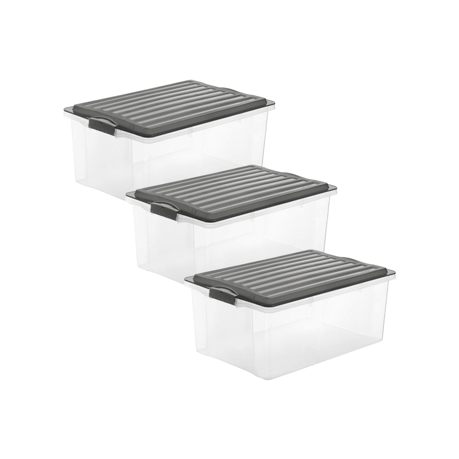 Rotho Aufbewahrungsbox – Kunststoff, Transparent, 40 × 18 × 57 cm – 3er-Pack