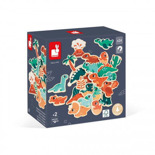 Janod Dino-Magnete – 14 × 14 × 8 cm – 24 Stück – ab 2 Jahren – FSC-Holz – mehrfarbig