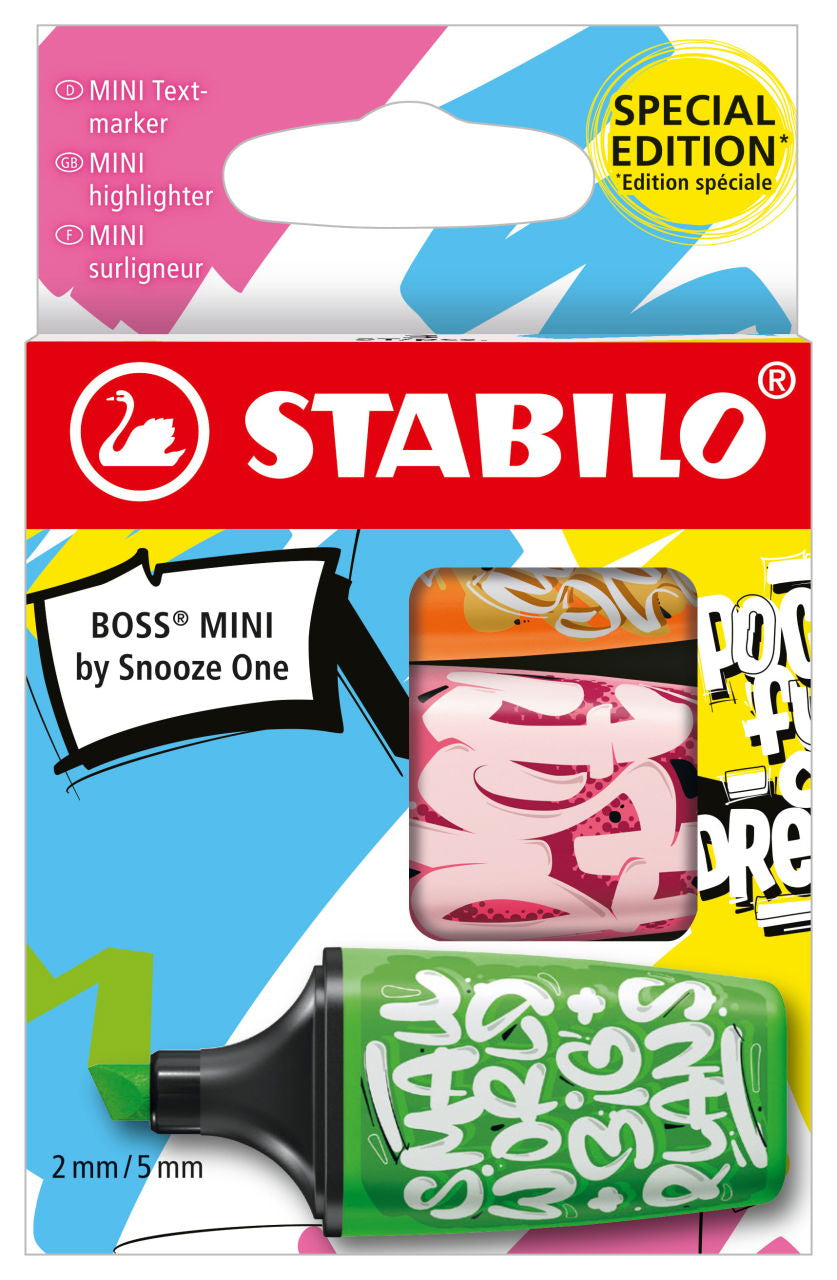 STABILO BOSS Textmarker Mini Set 3 Farben – Keilspitze, 2–5 mm