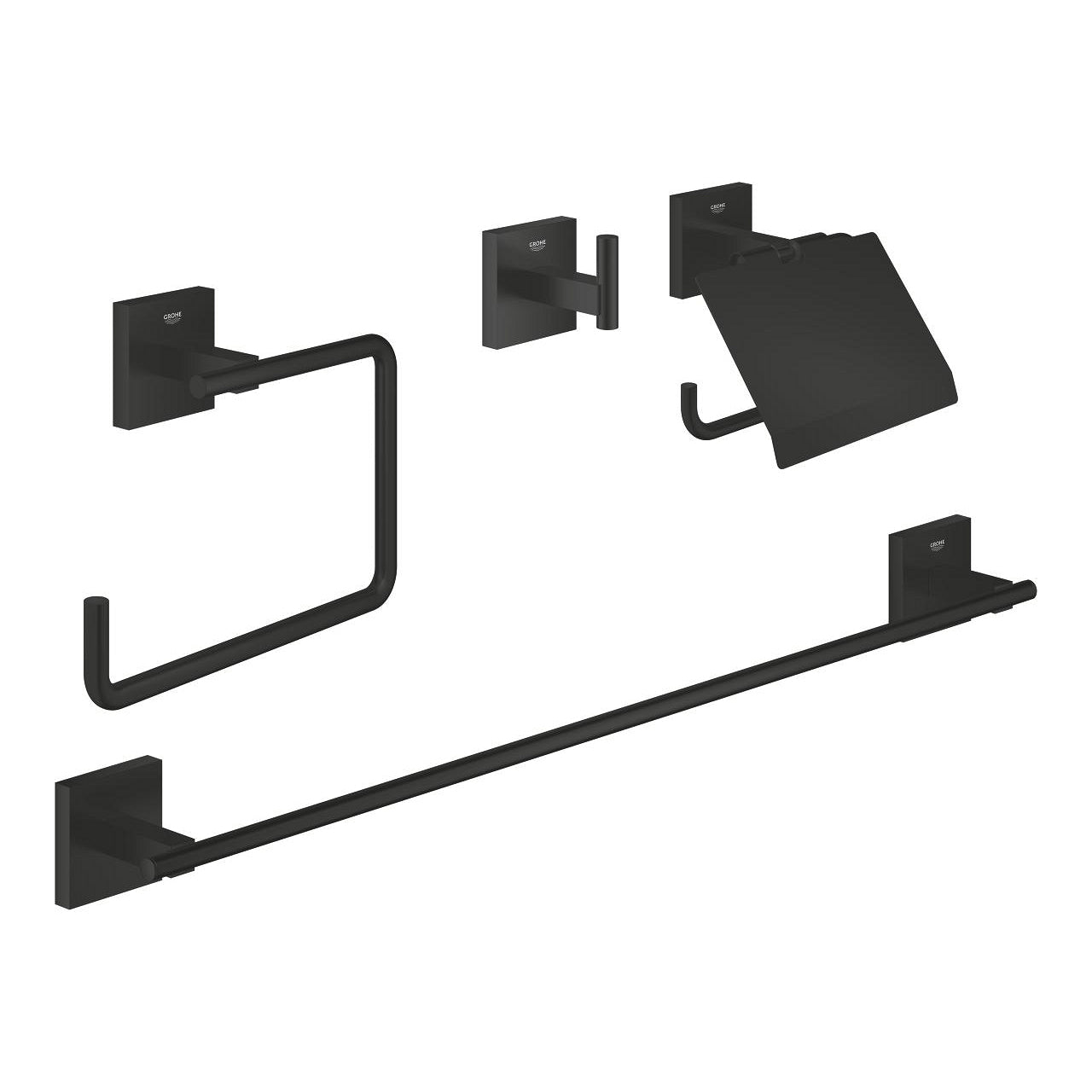 GROHE Badzubehör-Set Start Cube – Metall, Klebestreifen, Wandmontiert, Schwarz, 4-teilig