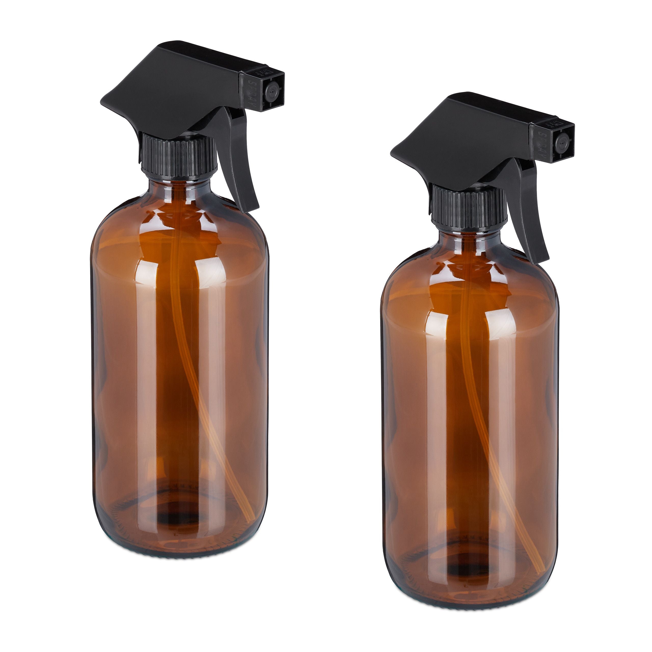 Relaxdays Sprühflasche – 0,5 l – Glas, Braun, 2 Stk.