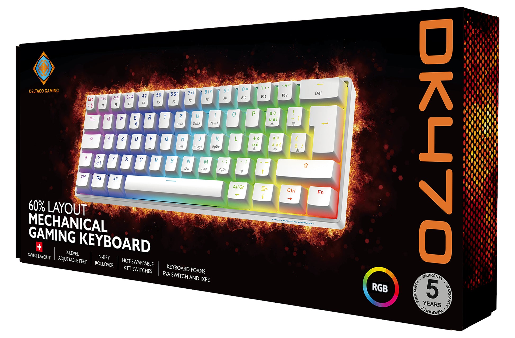 Deltaco Gaming GAM-175-W – Tastatur – Mechanisch – Verkabelt, USB-A – QWERTZ (CH) – Ohne Ziffernblock