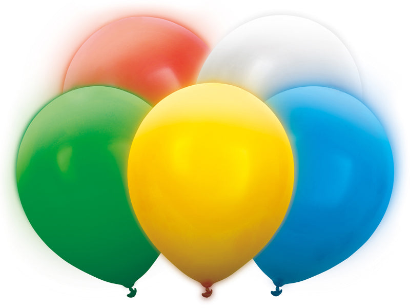 PartyDeco Geburtstagsluftballons – mehrfarbig – Ø 30 cm – Latex – 5 Stk – mit LED (Lichtfarbe: Multi)