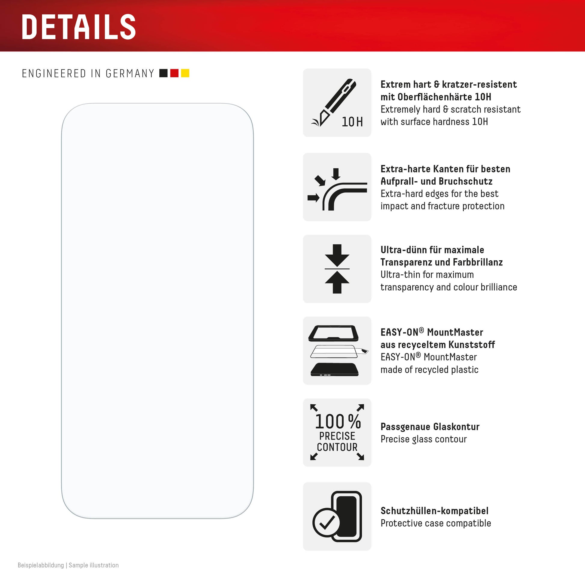 Displex Displayschutz (Panzerglas), 10H – für iPhone 17 Pro Max – mit Applikator