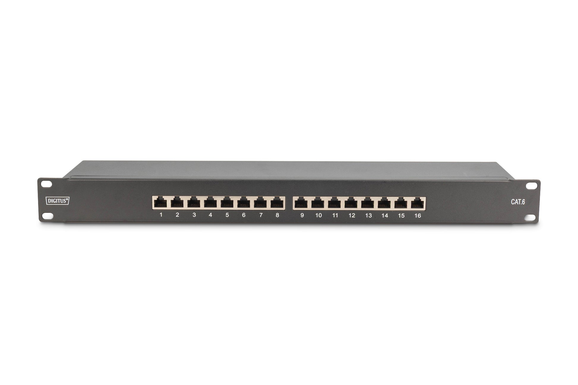 Digitus Patchpanel CAT 6 – 16× RJ‑45, geschirmt, 1U, Schwarz