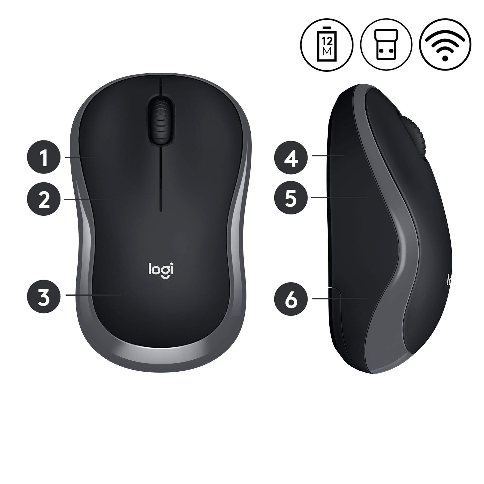 Logitech M185 – Beidhändig, 1'000 DPI