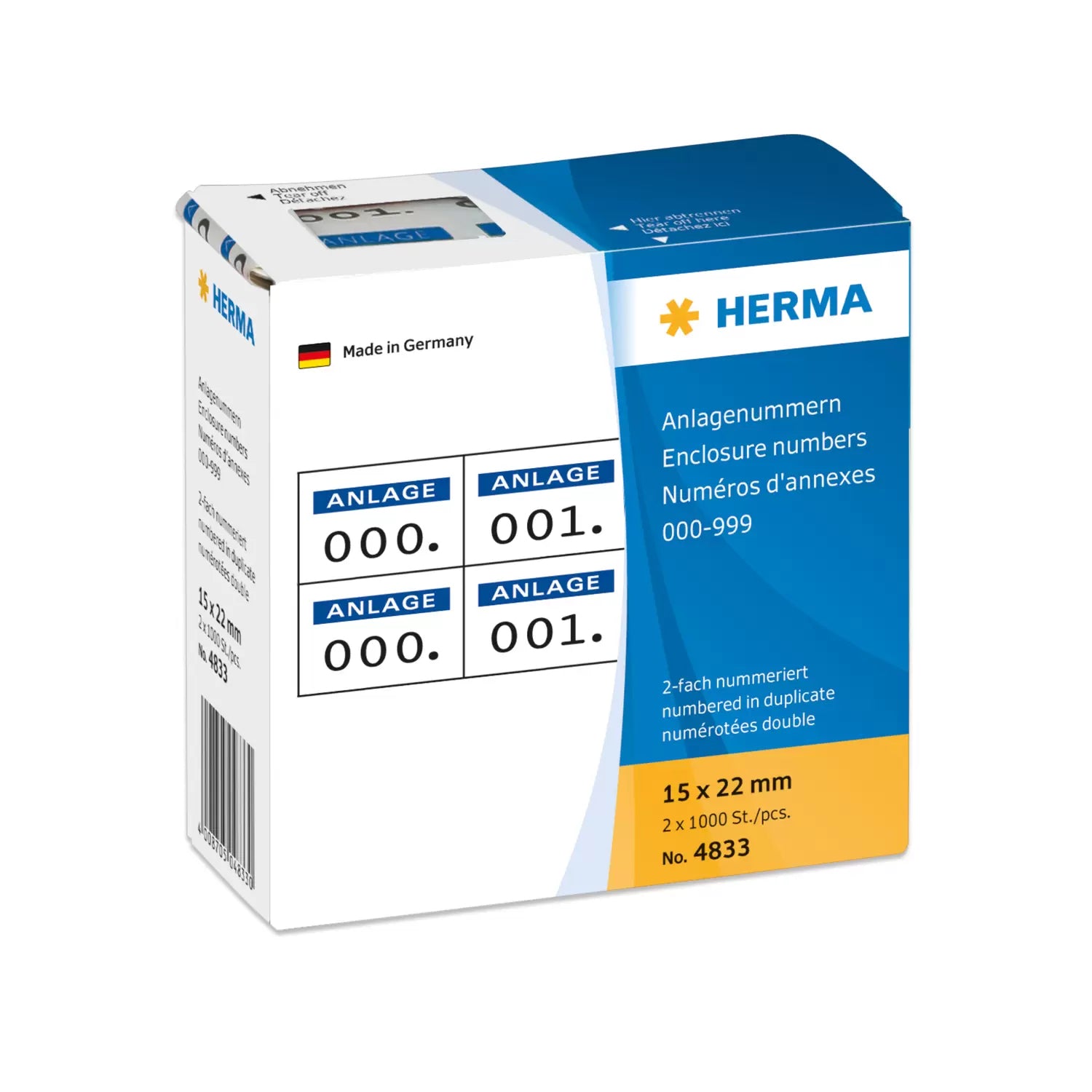 HERMA Haftetiketten – rechteckig 15 × 22 mm, selbstklebend, blau, weiss, 1'000 Stk.