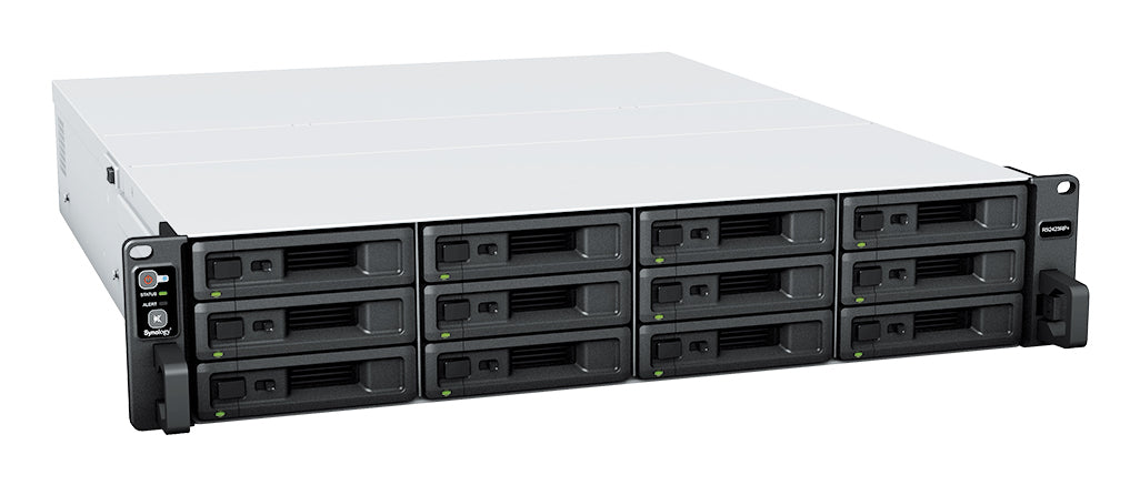 Synology RS2423+ – 12-Bay Rack 2U NAS – AMD Ryzen V1780B, 8 GB RAM, 10GbE, DSM, für 2,5"/3,5" HDD/SSD, SATA