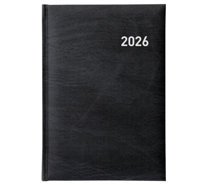 Biella Executive Agenda – 1 Tag pro Seite, gebunden, 14,5 × 20,5 cm, 2026, 1/2-Stunden-Takt, schwarz, FSC