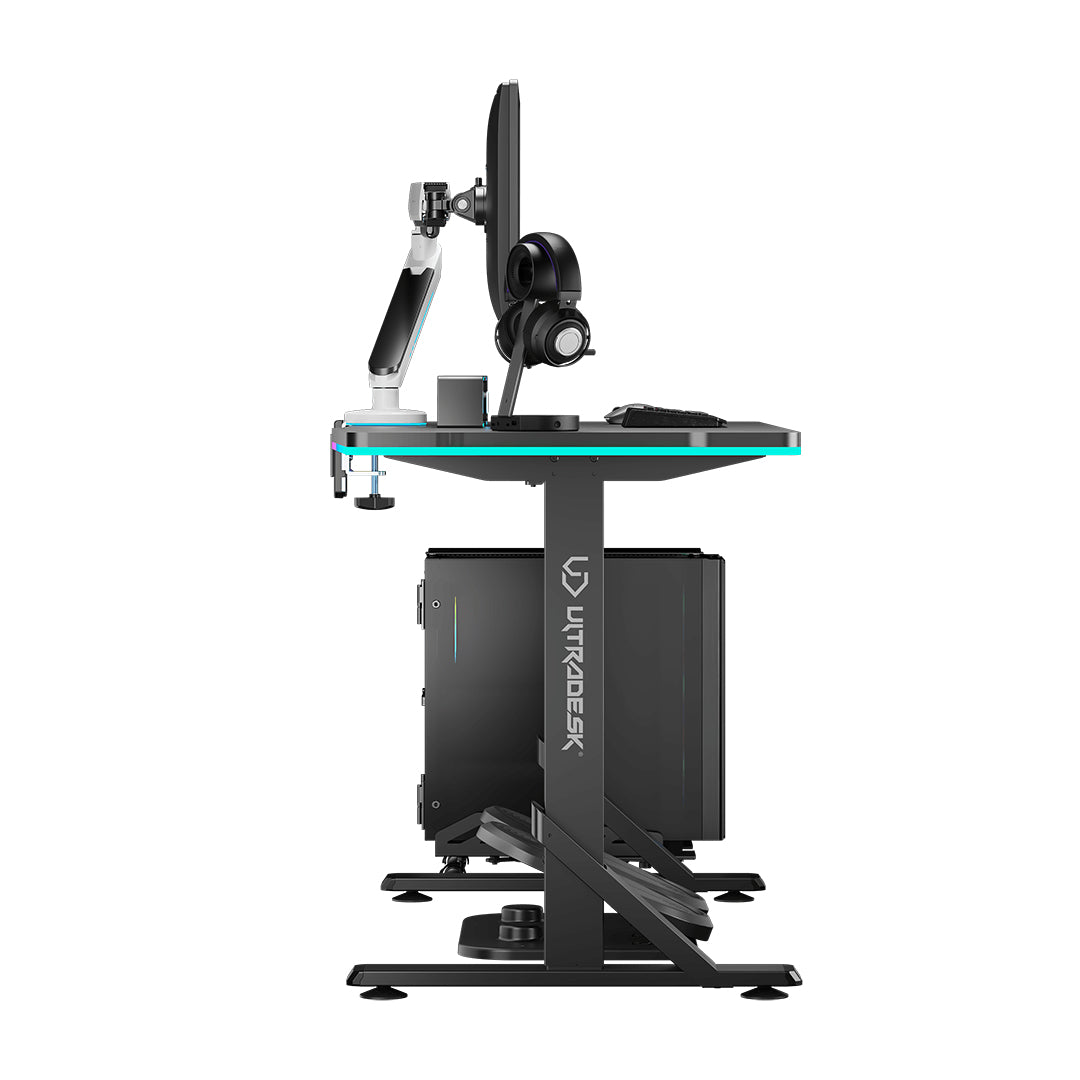 Ultradesk Iron Gaming-Tisch – 132,5 × 60,5 cm, höhenverstellbar, LED-Beleuchtung, schwarz, Stahl