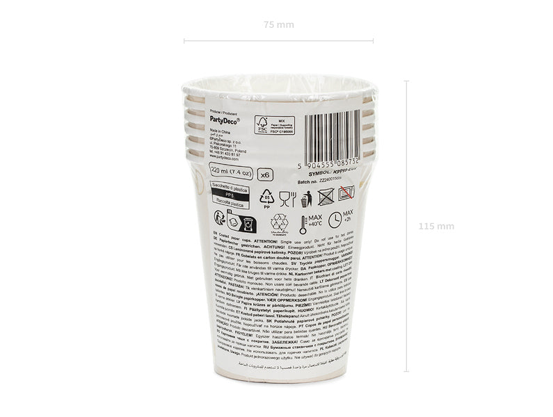 PartyDeco Trinkbecher, Papier – 2,2 dl, Beige/Gold – FSC – 6 Stk.